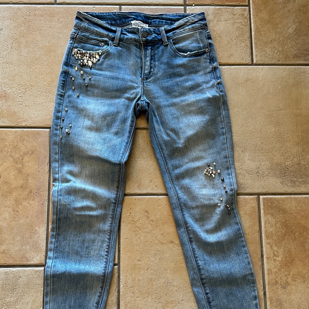 For The Republic Blue Embellished Skinny Jeans